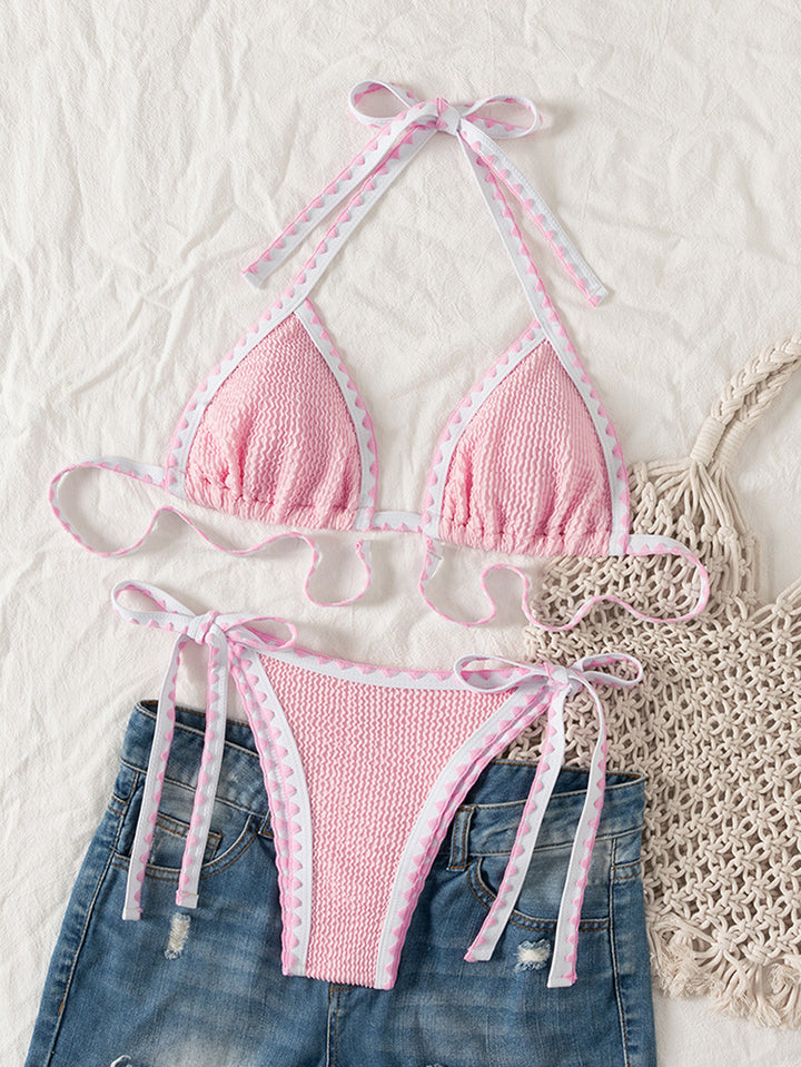 Damen Triangel-Bikini mit verspielten Bindebändern und feiner Struktur Drune