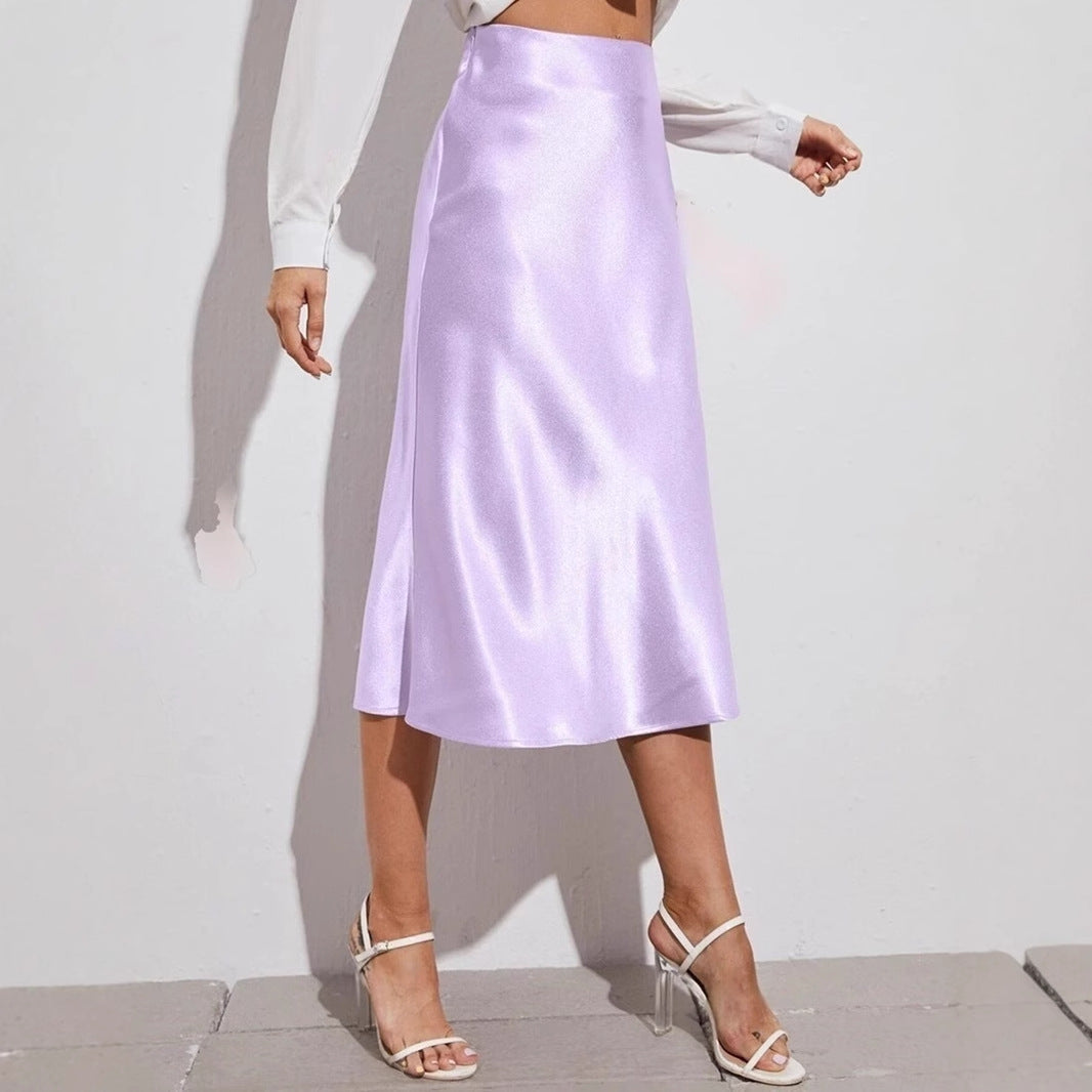 Damen Midi-Rock aus glänzendem Satin mit geschnittenem Saum Drune