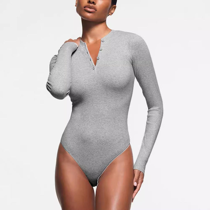 Damen Langarm-Bodysuit mit Knopfleiste Drune