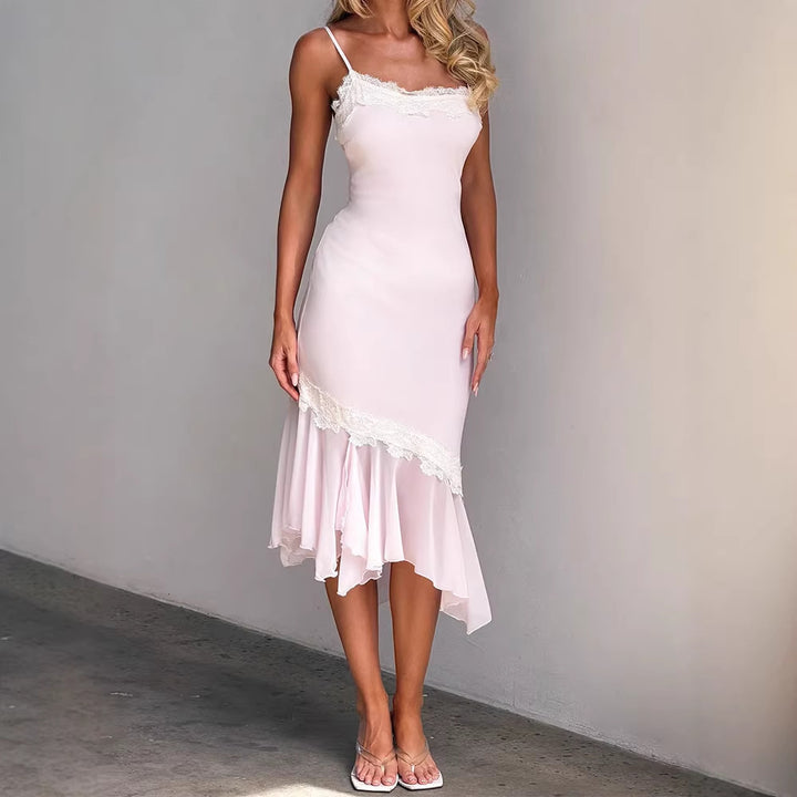 Damen Sexy Wickelkleid mit Spitzenakzenten Drune