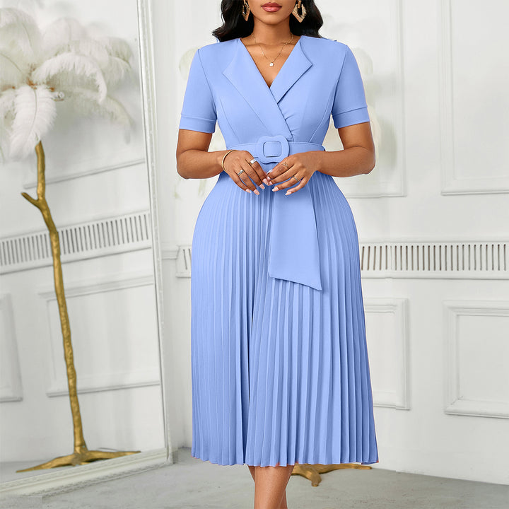 Damen Plissee Kleid mit tailliertem Blazer-Oberteil und abnehmbarem Gürtel Drune
