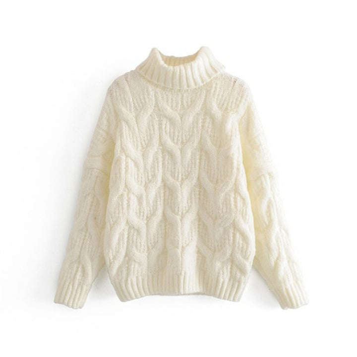 Damen Grobstrickpullover mit hohem Kragen und elegantem Zopfmuster Drune