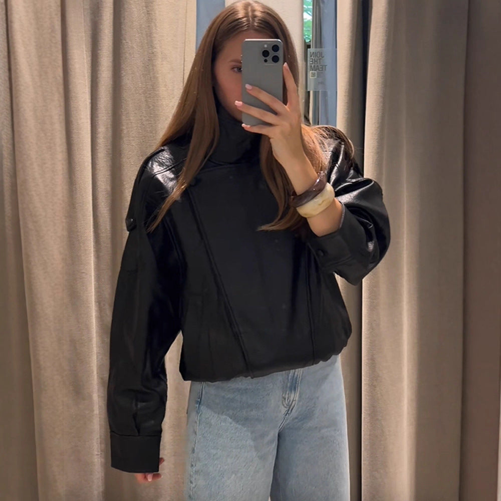 Damen lässige Kunstlederjacke im Oversized-Schnitt Drune
