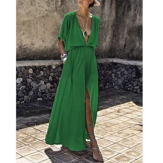 Damen Maxikleid mit tiefem V-Ausschnitt und hautfreundlichem Material Drune