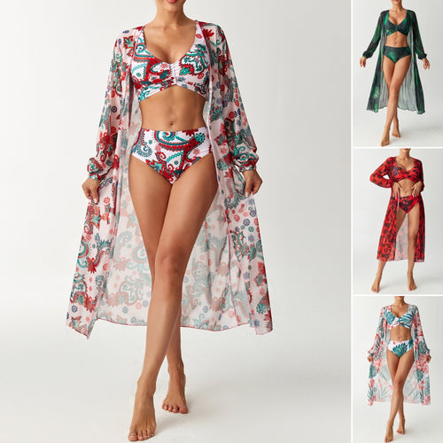 Damen Transparentes Strandkleid mit floralem Muster Drune