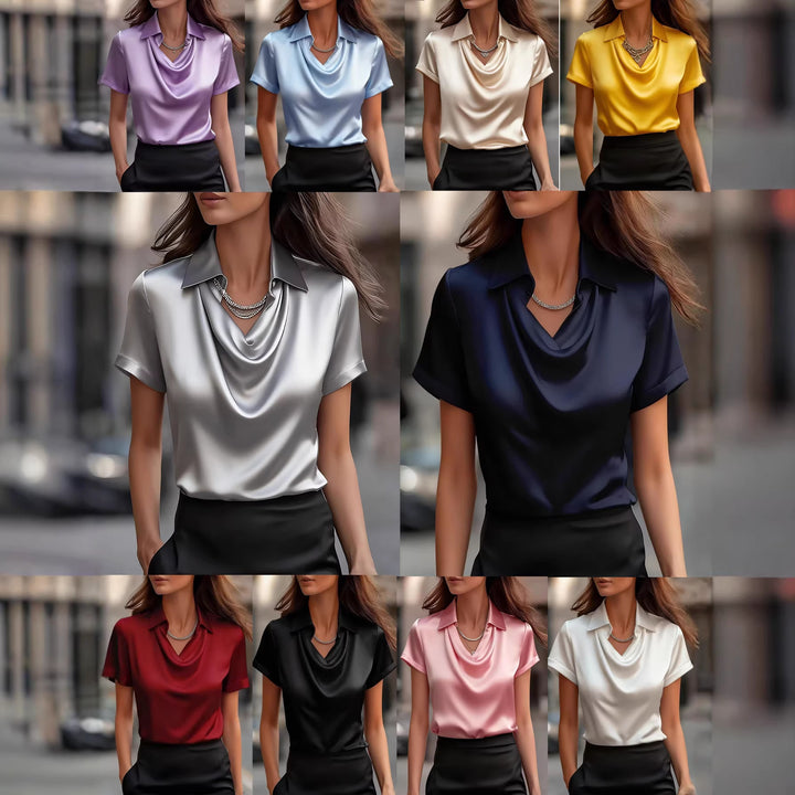 Damen Elegante Satinbluse mit weichem Fall und luxuriösem Kragen Drune