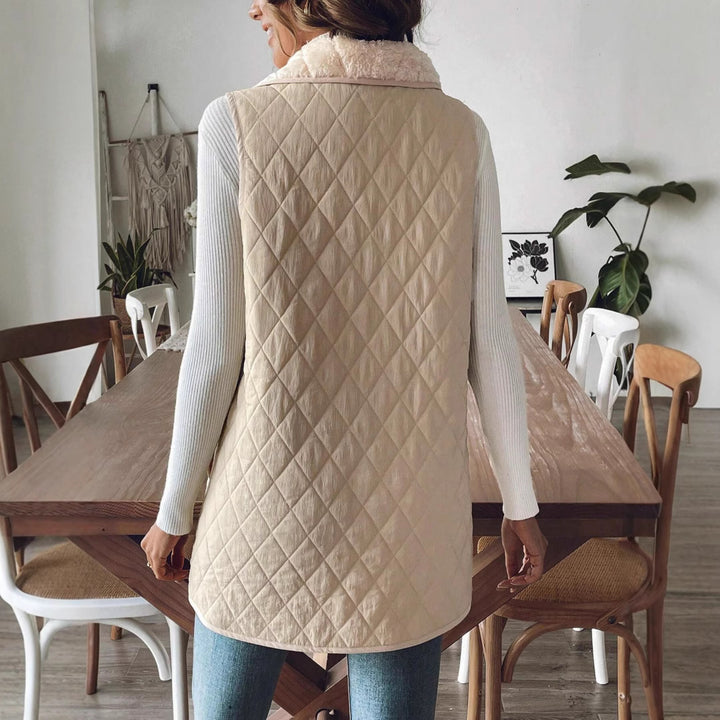 Damen Elegante Steppweste mit weitem Kragen und praktischen Taschen Drune