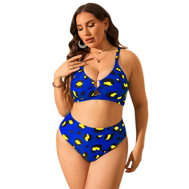 Damen Hochgeschnittener Bikini mit Leopardenmuster und unterstützendem Oberteil Drune