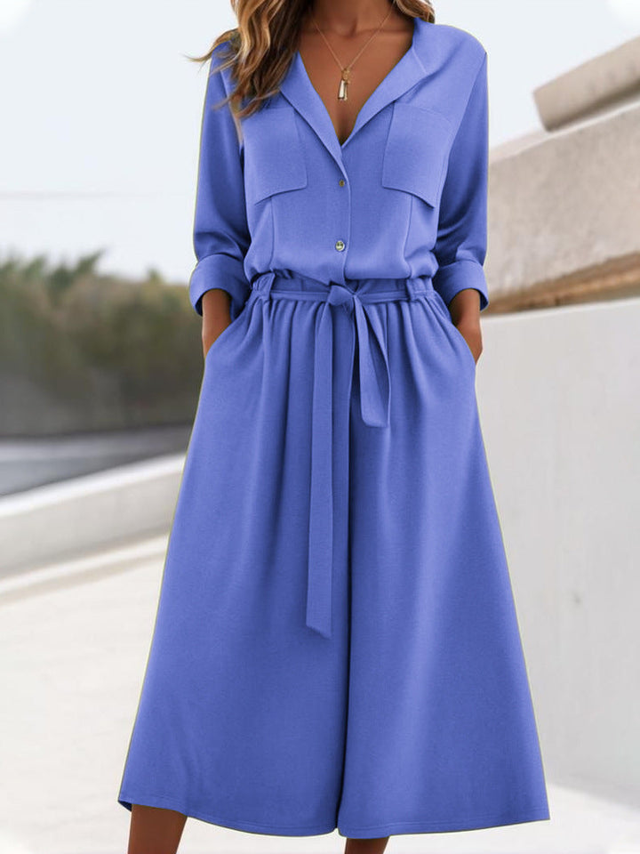 Damen lässiges Leinen-Hemd und Hose Set Drune