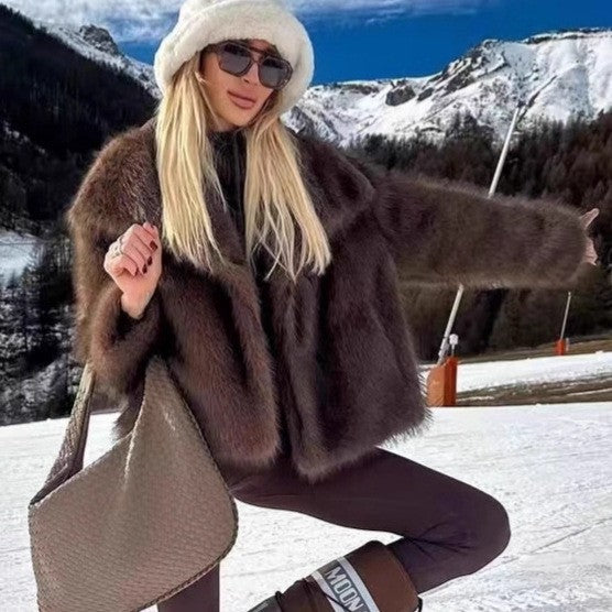 Damen Pelzimitat Jacke Drune