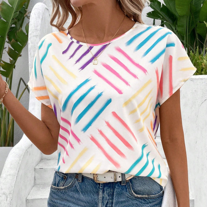 Damen T-Shirt mit modernem Strichmuster und lässigem Schnitt Drune