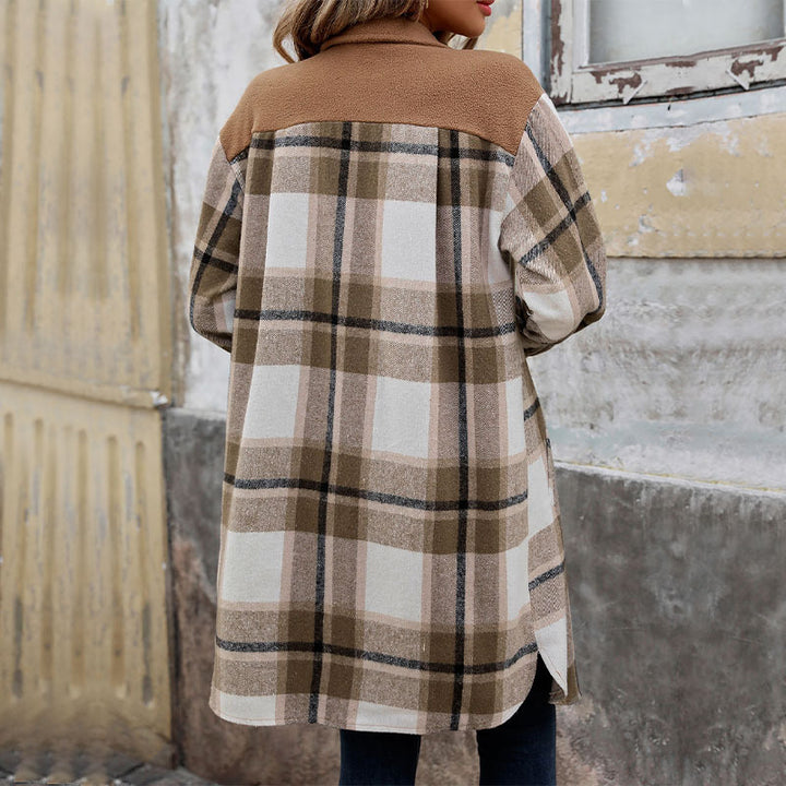 Damen karierte Langarmjacke mit praktischen Taschen und modernem Schnitt Drune
