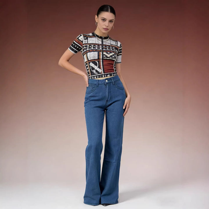 Damen Weite Jeans mit kunstvollem Schmetterlingsdesign Drune