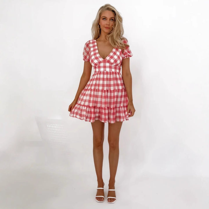Damen lässiges Freizeitkleid mit voluminösen Puffärmeln und verspieltem Saum Drune
