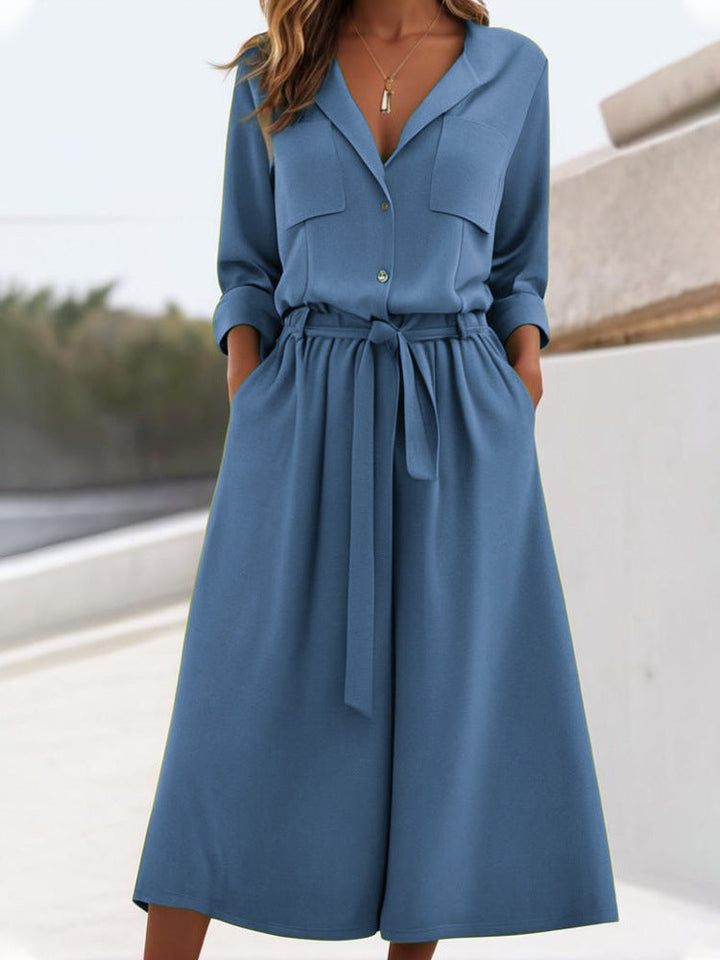 Damen lässiges Leinen-Hemd und Hose Set Drune