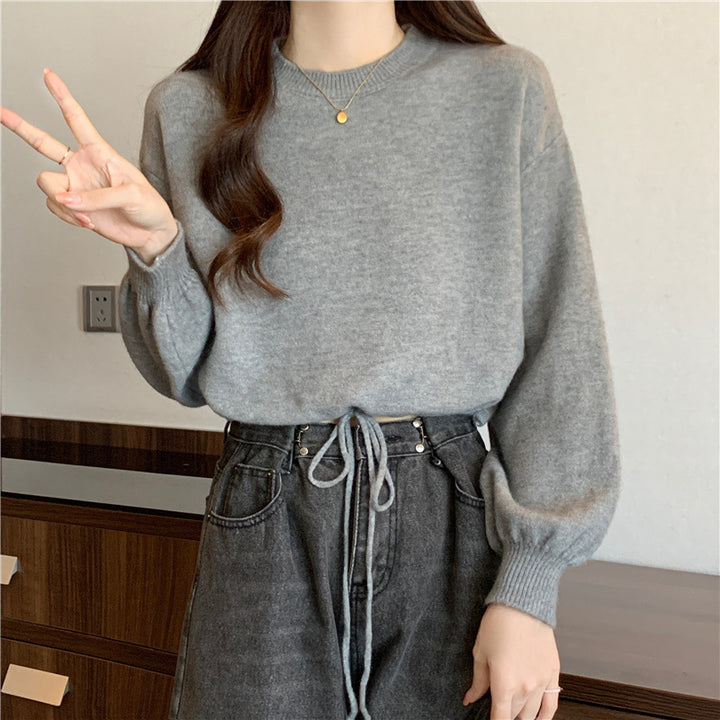 Damen lässiger Pullover mit Kordelzug und voluminösen Ärmeln Drune