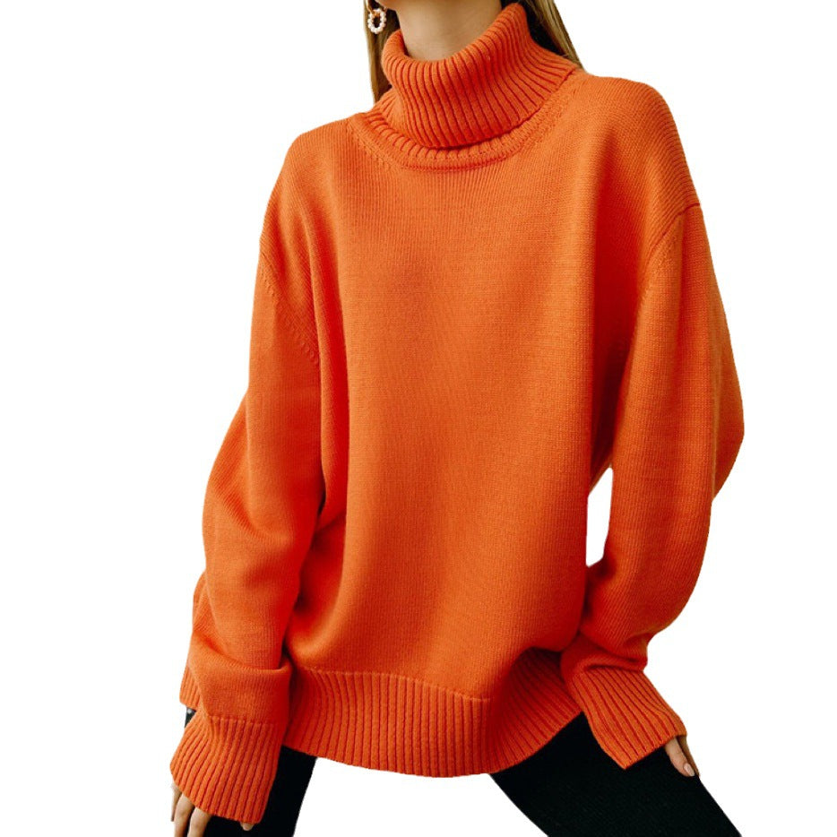 Drune | Damen Oversized Rollkragenpullover Basic Gestrickter Pullover