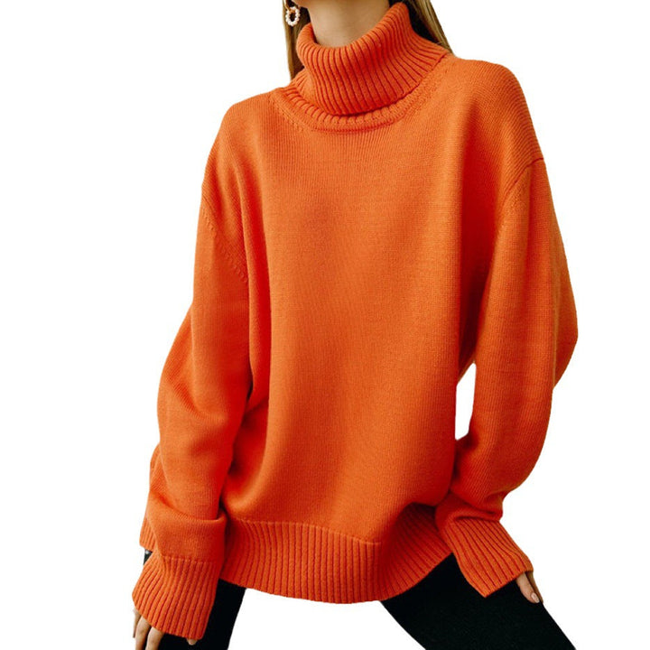 Drune | Damen Oversized Rollkragenpullover Basic Gestrickter Pullover