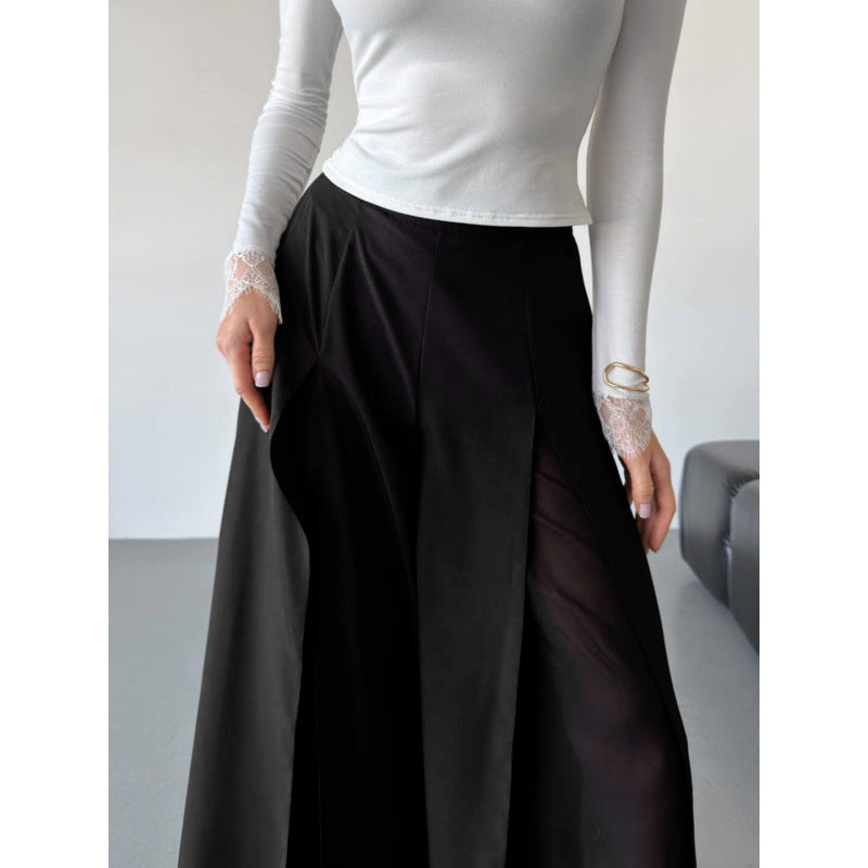 Damen Elegante lange Hose mit seitlichen Schlitzen und fließendem Schnitt Drune