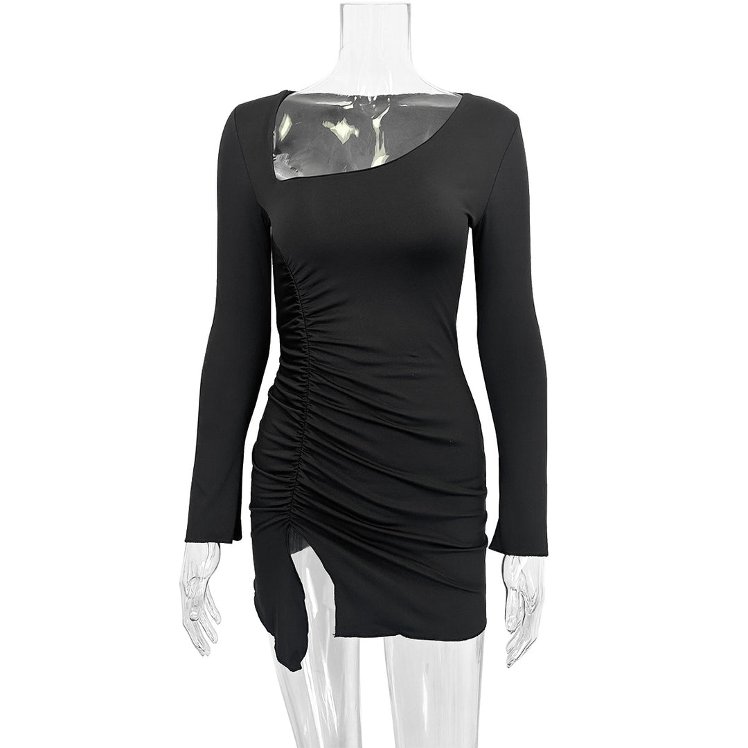 Damen Figurumspielendes Kleid mit asymmetrischem Ausschnitt und drapiertem Saum Drune