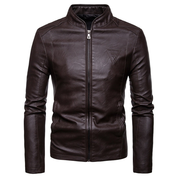 Herren nan schmal geschnittene Lammleder-Bikerjacke mit Stehkragen und tonalen Ziernähten Drune