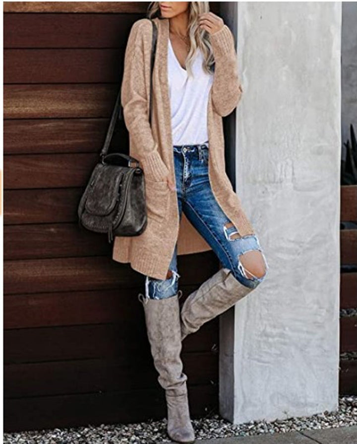 Damen Langer Strickcardigan mit lässigen Taschen und modernem Design Drune