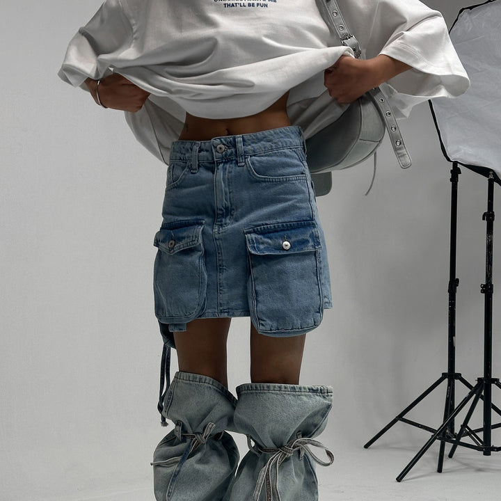 Damen Denimrock mit praktischen Taschen und verstellbarem Bund Drune