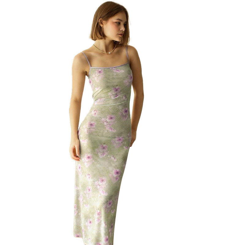 Damen Maxikleid mit zarten Spaghetti-Trägern und floralem Muster Drune