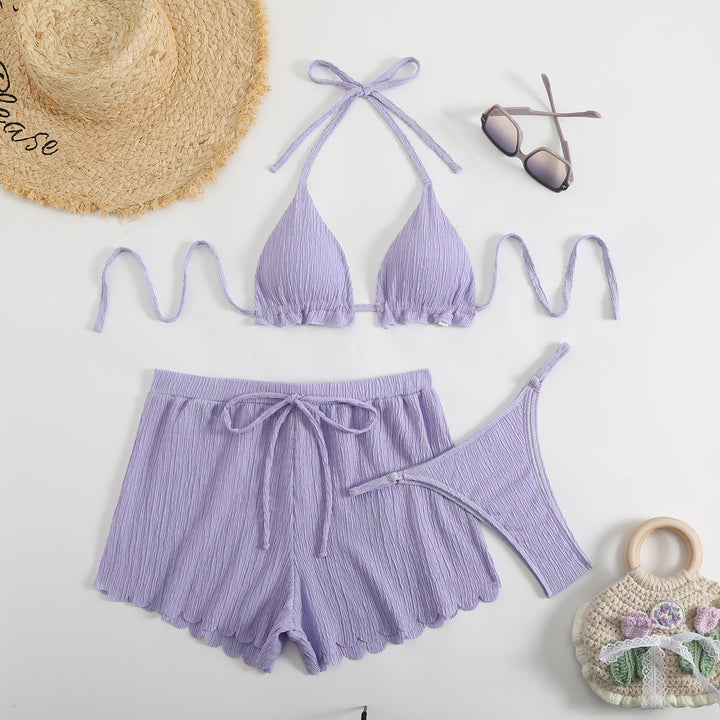 Damen Bikini-Set mit verstellbarem Halterneck und gesäumten Shorts Drune
