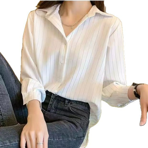 Damen Bluse mit feinem Streifenmuster und Umlegekragen Drune