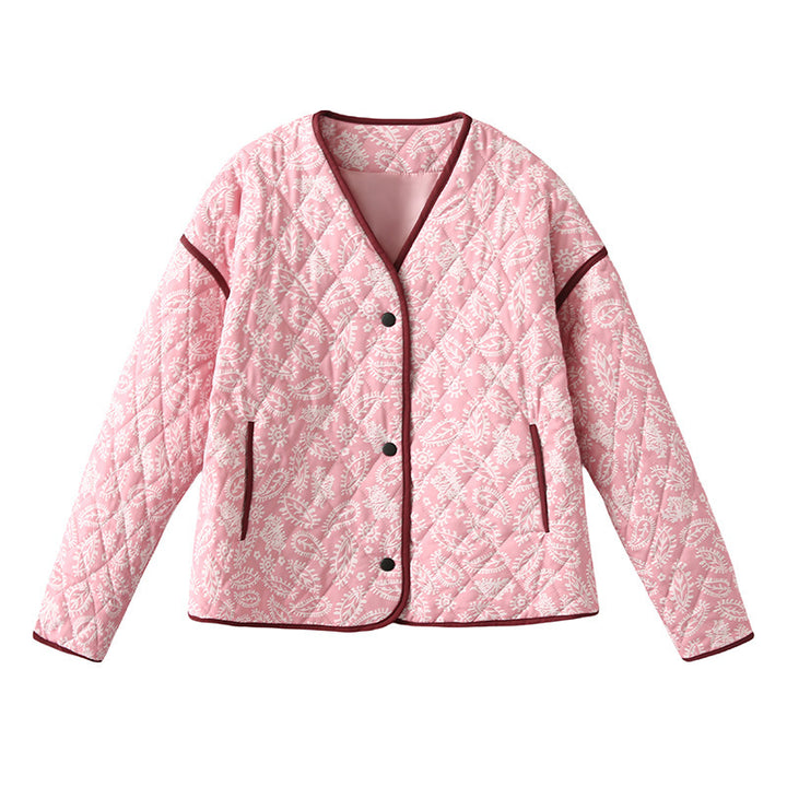 Damen gesteppte Herbstjacke mit einzigartigem floralen Muster und praktischen Taschen Drune