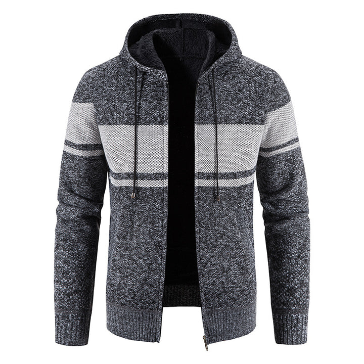 Herren nan gefütterte Strick-Kapuzenjacke mit Teddyfutter, durchgehendem Reißverschluss und Kordelzug Drune