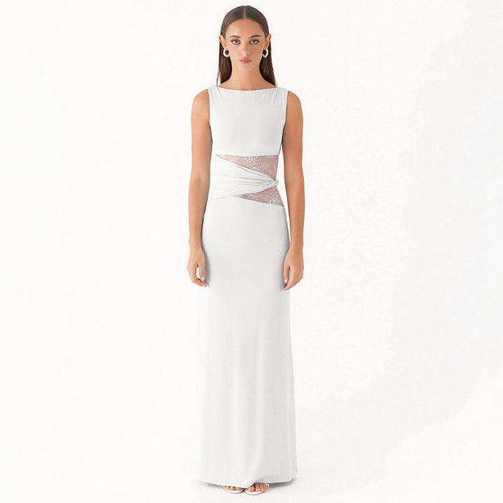 Damen Elegantes langes Kleid mit raffinierten Spitzendetails Drune