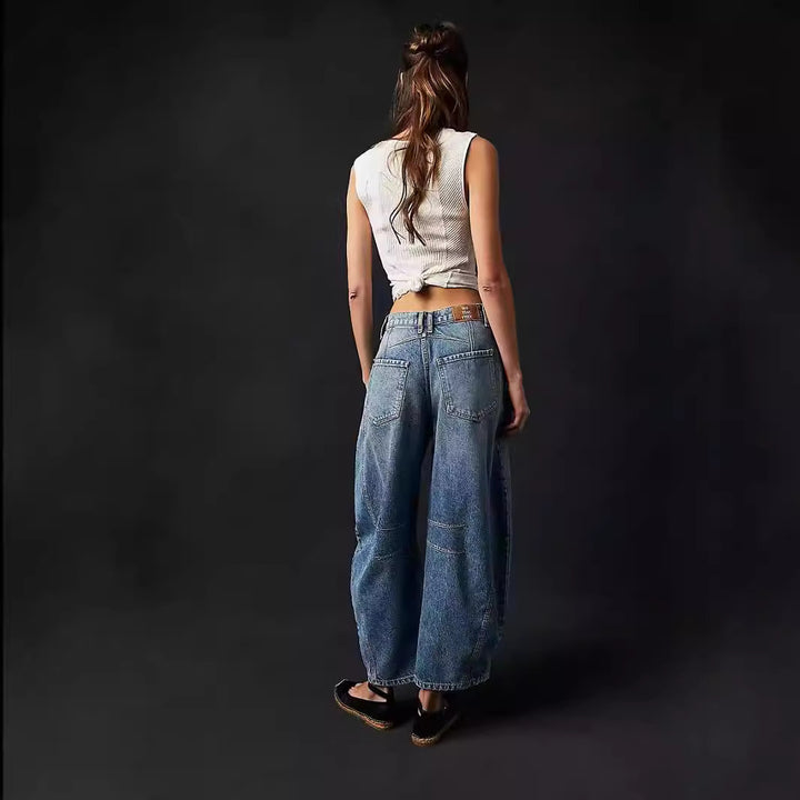 Damen Weite Denim-Hose mit hohem Bund und lässigen Details Drune