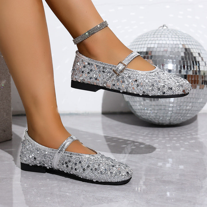 Damen Glitzernde Ballerinas mit eleganter Schnallenverzierung und atmungsaktiver Innensohle Drune