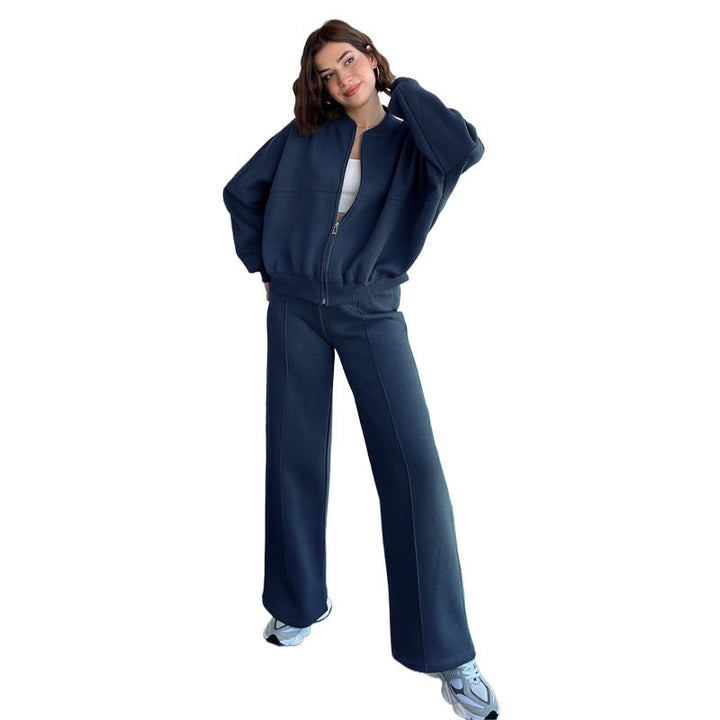 Damen lässiges Freizeit-Set aus weichem Sweatstoff mit hohem Kragen und weitem Schnitt Drune