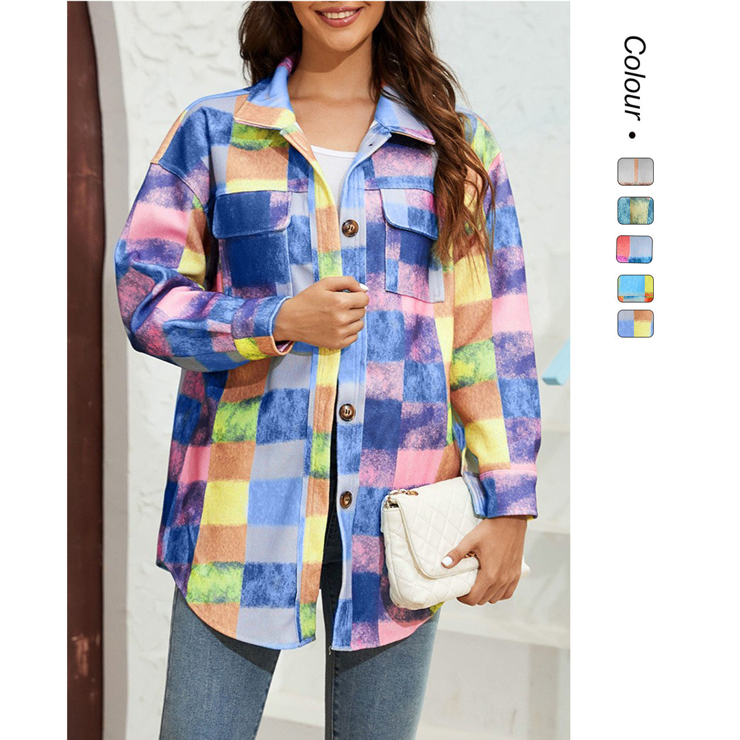 Damen Karierte Flanelljacke mit praktischen Taschen und oversize Schnitt Drune