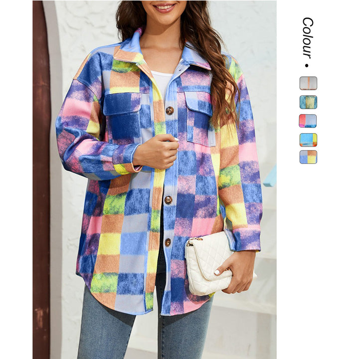 Damen Karierte Flanelljacke mit praktischen Taschen und oversize Schnitt Drune