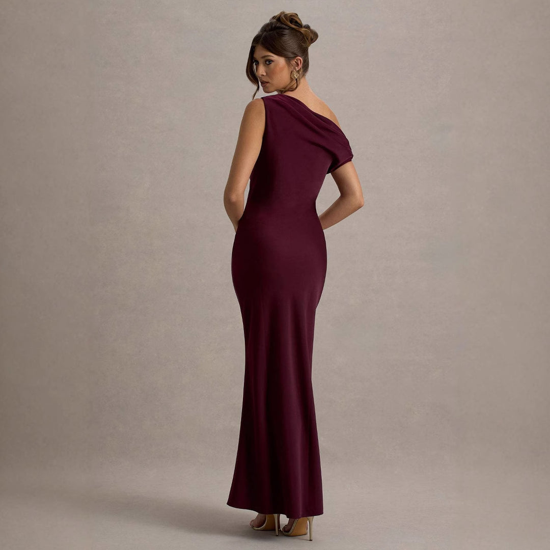 Damen elegantes, schulterfreies Maxi-Kleid mit fließendem Schnitt und Raffungen Drune
