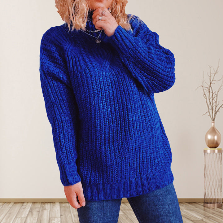 Damen Grobstrickpullover mit hohem Kragen und lockerer Passform Drune