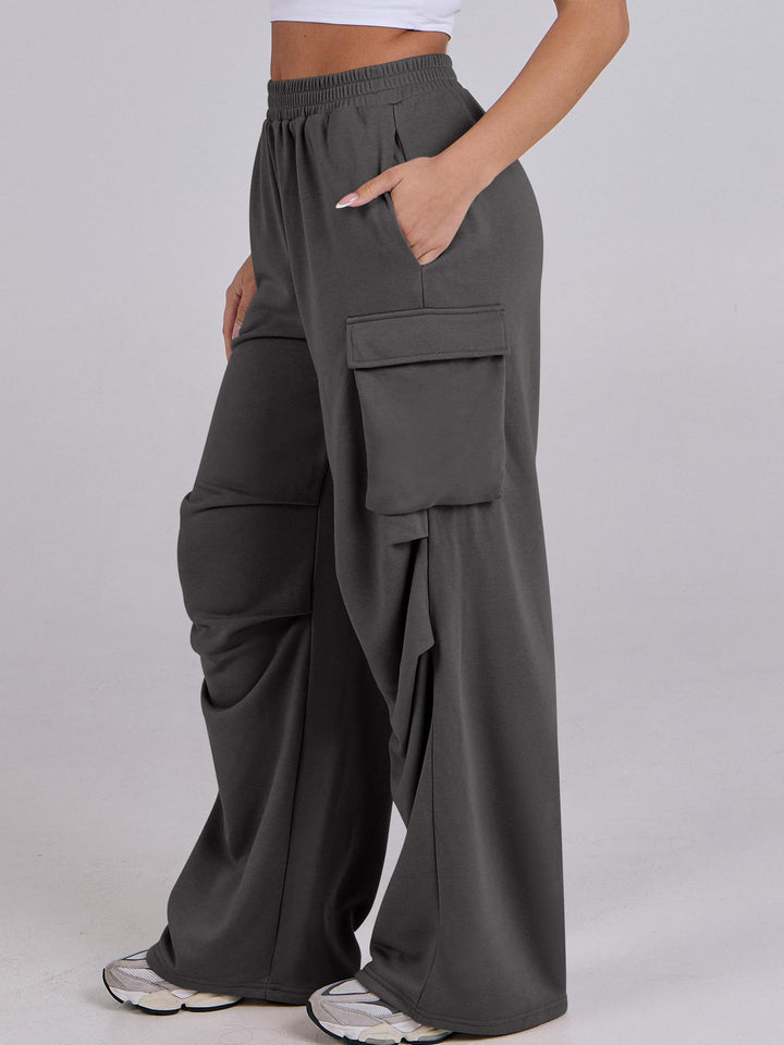 Damen lässige Cargo-Hose mit elastischem Bund und weiten Beinen Drune