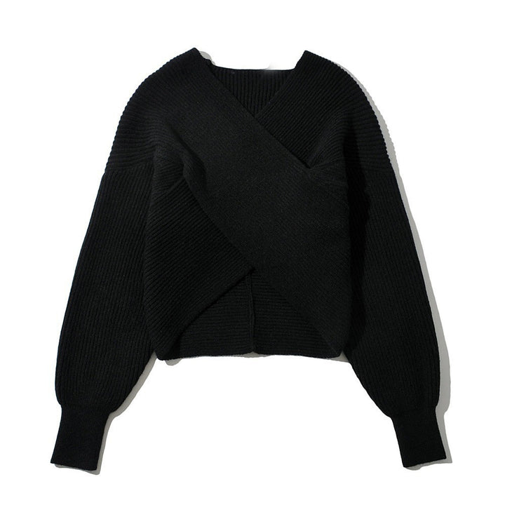 Damen Wickelpullover mit strukturiertem Rippdesign und weiten Ärmeln Drune