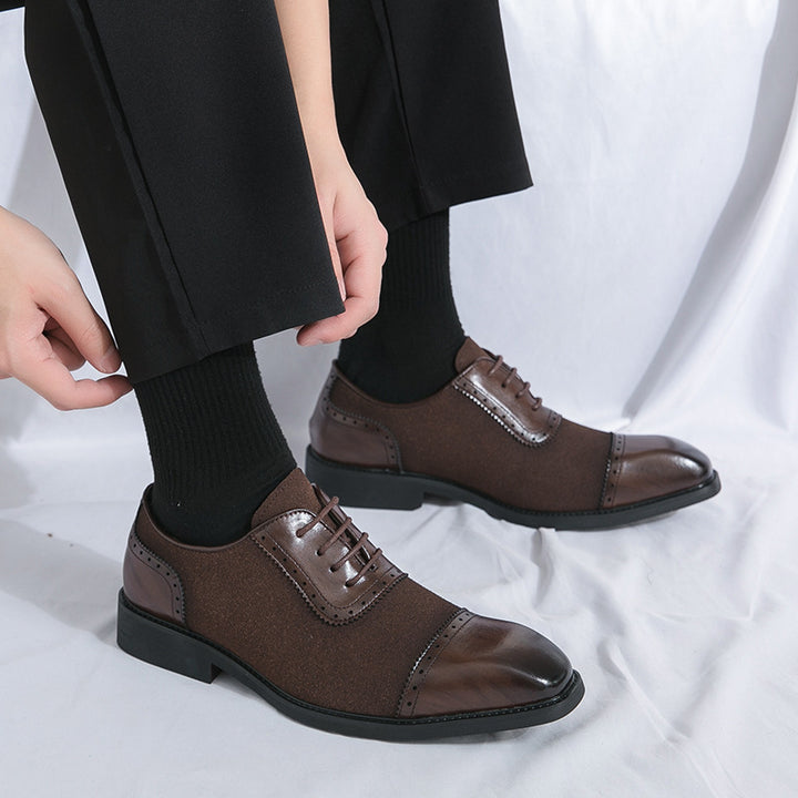 Herren elegante Oxford-Halbschuhe mit Kapzehen-Design, Leder-Textilmix und gepolstertem Komfortfußbett Drune