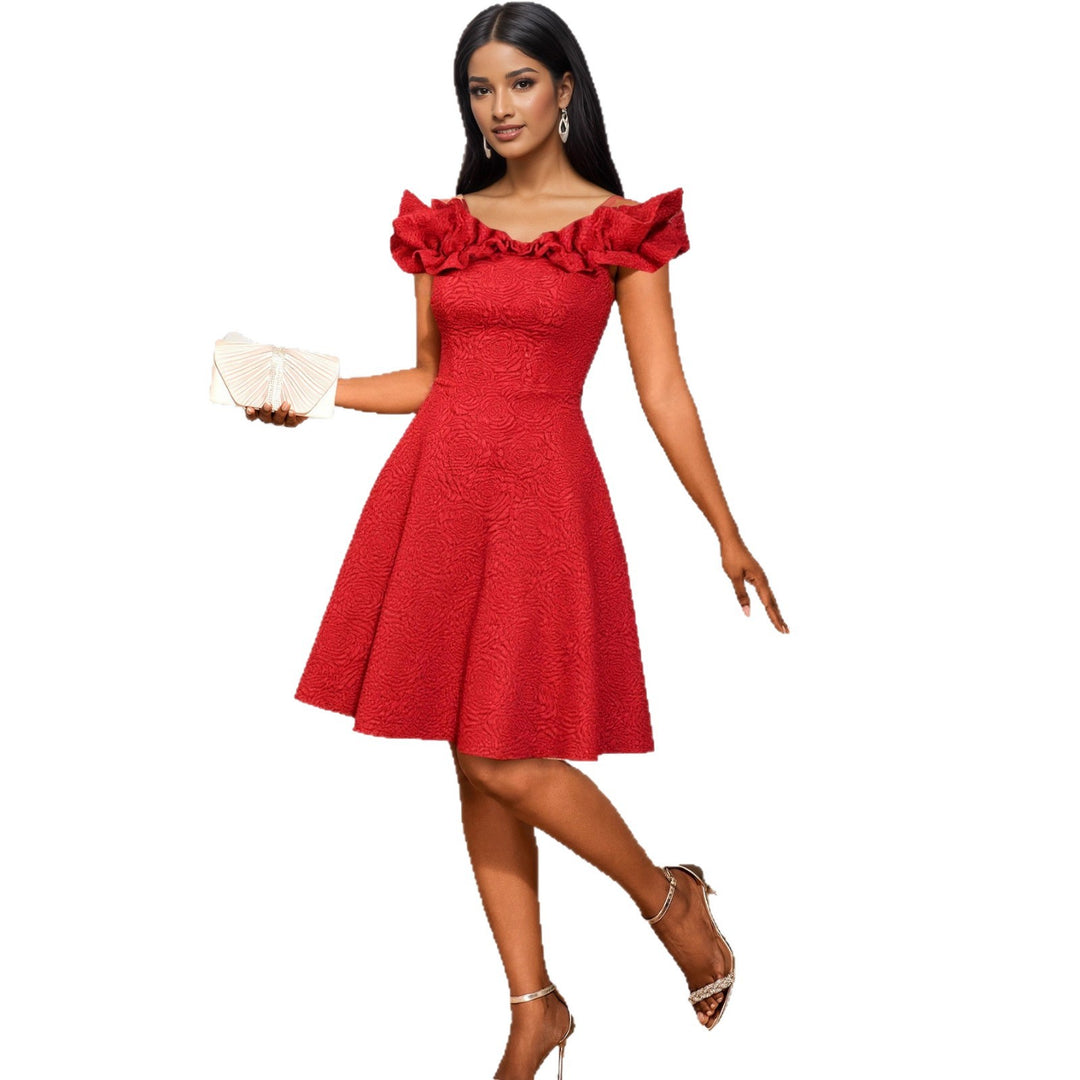 Damen Cocktailkleid mit voluminösen Rüschenärmel Drune