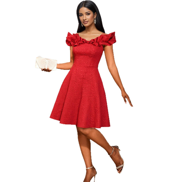 Damen Cocktailkleid mit voluminösen Rüschenärmel Drune