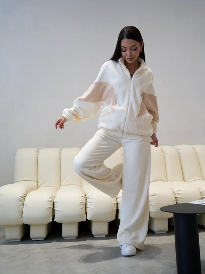 Damen Sportliches Fleece-Set mit hohem Kragen und weiten Hosen Drune