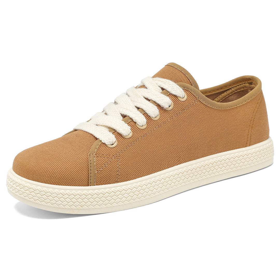 Damen nan Canvas-Sneaker mit geflochtener Plateau-Gummisohle, atmungsaktivem Textilfutter und extra breiten Baumwollsenkeln Drune