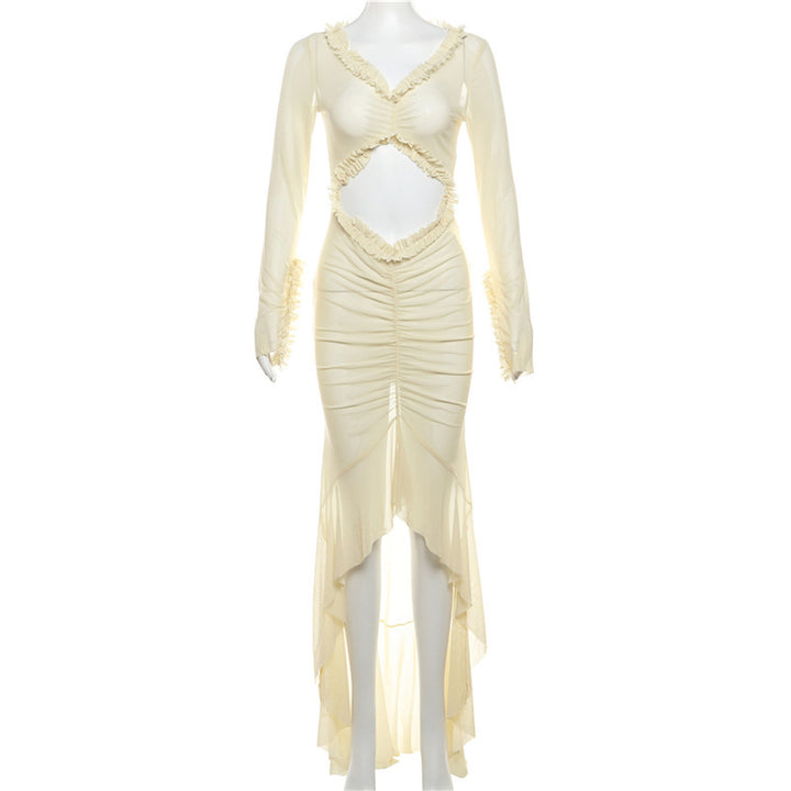 Damen Maxikleid mit raffinierten Rüschen und innovativem Cut-Out-Design Drune