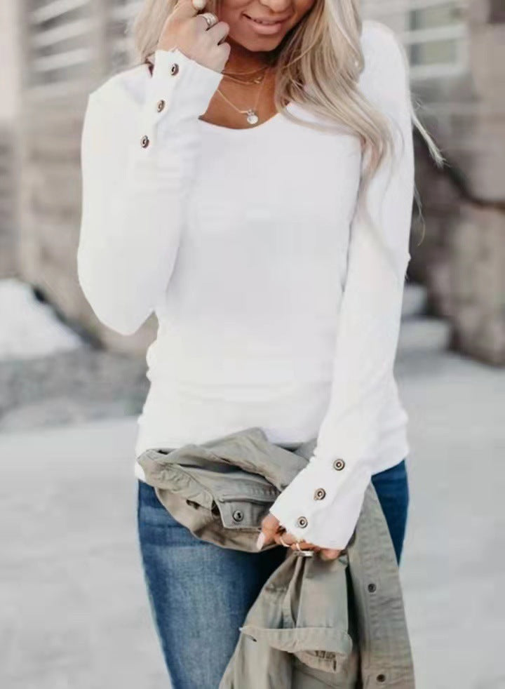 Damen Langarmshirt mit modischen Knopfdetaillierungen Drune