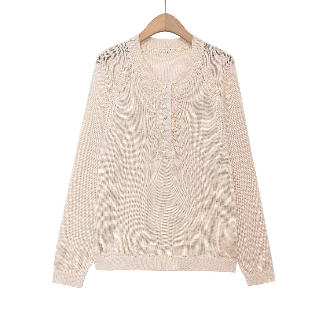 Damen nan Feinstrick-Henley-Pullover mit Knopfleiste und Raglanärmeln Drune